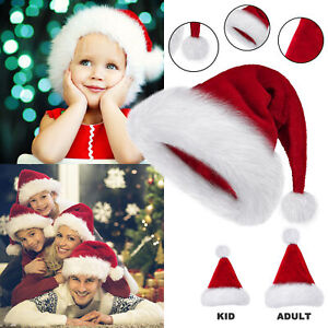 2x Christmas Hat Santa Claus Child Adult   Xmas Elastic Cosplay Costume Hats Red