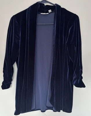Susan Graver Womens blue Velvet Open Front Cardigan Size S  Evening holiday  - Image 1 of 4