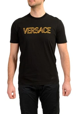 Camiseta Versace Para Hombre Negra Manga Corta Logo Dorado Bordado US XL IT 54 Foto 1 de 4