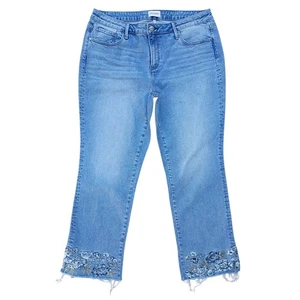 Driftwood Colette Floral Embroidered Cuff Crop Jeans Size 16 - Picture 1 of 11