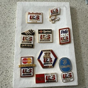 VTG 1984 LA Olympics Collector Pins Los Angeles Pins Lot of 9 Soccer Sponsors - Picture 1 of 4