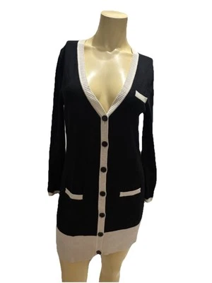 Suéter cárdigan Boston Proper para mujer negro/blanco-M Foto 1 de 4