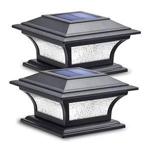 Solar Post Lights Outdoor Glass LED Fence Cap Light 2 Modes for 2 Pack Black - Picture 1 of 7