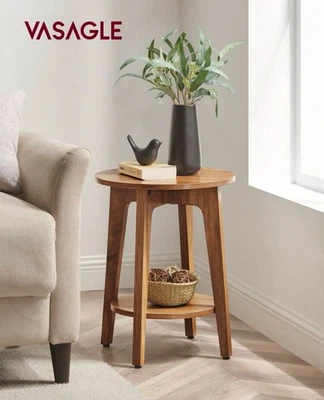 Farmhouse Round Side Table with Shelf, Small End Table for Living Room Bedroom - Image 1 of 4