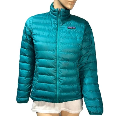 Patagonia Puffer Sweater Jacket Womens S Cyan Goose Down Zip Up Quilted  *READ - Image 1 of 4