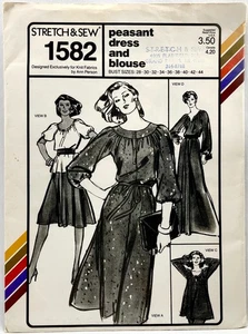 1979 Stretch & Sew Sewing Pattern 1582 Womens Peasant Dress & Blouse 28-44 17303 - Bild 1 von 2