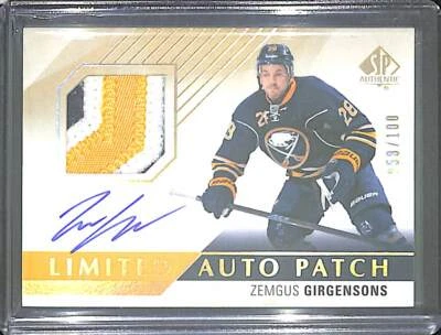 2015 Upper Deck SP Hockey Limited Auto Patches 14 Zemgus Girgensons No 58 of 100 - Image 1 of 2