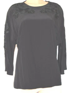 DOLCE & GABBANA BLACK SILK EMBROIDERED FLORAL APPLICQUE 3/4 SLEEVES SIZE 48 - Picture 1 of 10