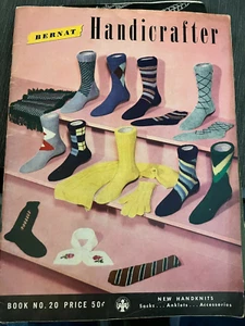 Vtg 1949 Bernat Handicrafter Knitting Pattern Book #20 Socks Ties Gloves Scarves - Picture 1 of 1