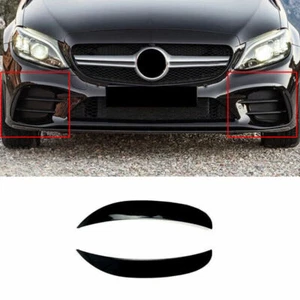 W205 ABS Black Front Bumper Canards Lip Splitter Fins For 2019-2021 Benz C-Class - Picture 1 of 18
