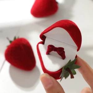 Cute Strawberry Ring Box Fashion Red Ring Box Wedding Proposal Gift - Picture 1 of 11