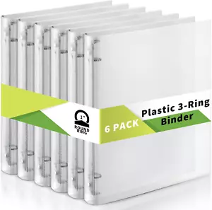 6 Pack Plastic 3 Ring Binder Clear 3 Holes Binder Notebook Covers, Snap Button C - Picture 1 of 6