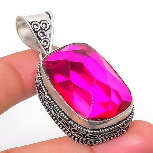 VETEMENTS Ciondolo Pietra Pregiata Rosa Rubillite Argento Sterling 925 Gioielli Antiquari 1 97"
