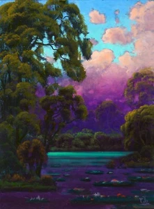 Oil Painting Original Landscape Florida Highwaymen Like Sun Clouds MAX COLE 5229 - Picture 1 of 9