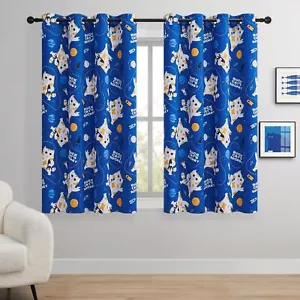 Kids Blackout Curtains - Space Cat Design, 100% Blackout, 2 Panels, Each W52 - Picture 1 of 7