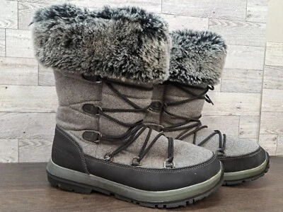 Bearpaw Waterproof Leslie Gray/Blk Leather Nylon Boot Wool Blend Lined Womens 10 - Image 1 of 4