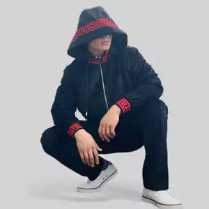 Conjuntos de chándal informales con capucha de terciopelo rojo negro | Manzini para hombre nuevos con etiquetas - Imagen 1 de 13