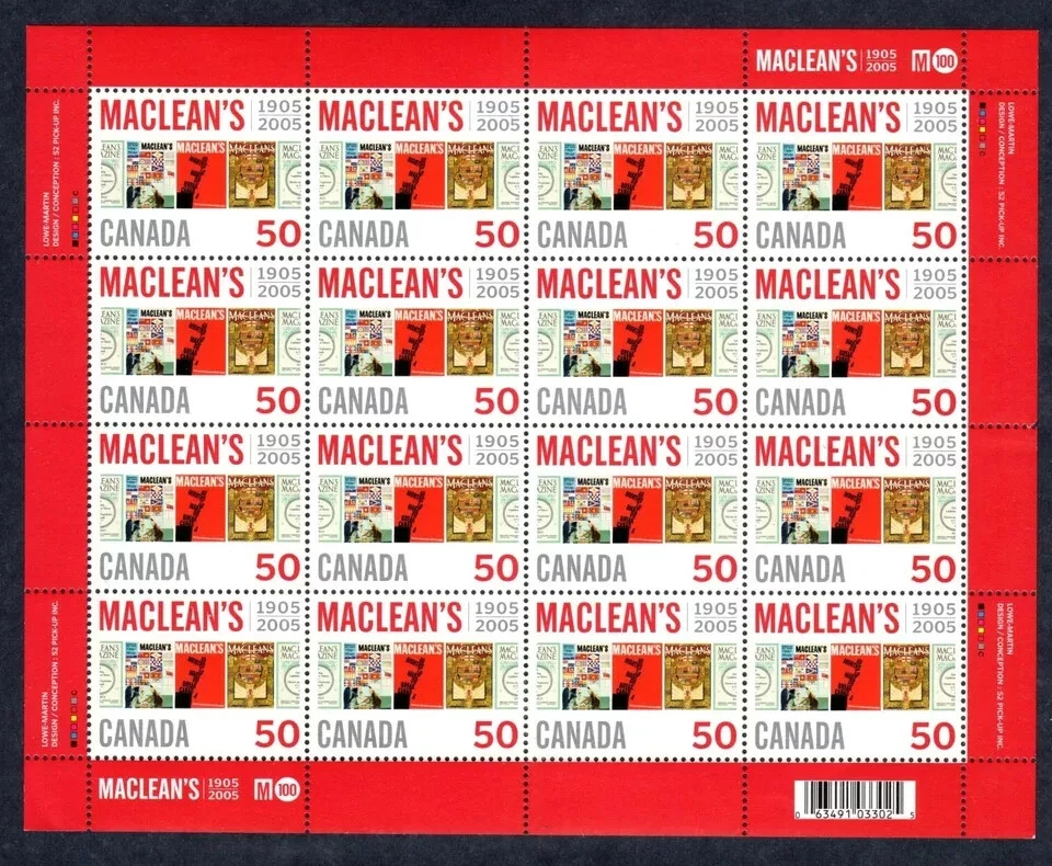 Canada - Scott 2104 - Full Pane of 16 Stamps - Maclean's Magazine - MNH - Image 1 of 1
