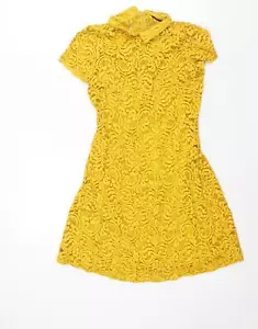 Zara Womens Yellow Cotton A-Line Size S Collared Zip - Picture 1 of 10