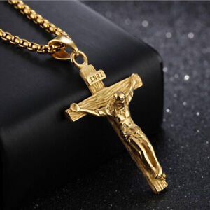 Hotsale Men Women Stainless Steel Jesus Crucifix Cross Necklace Pendants Gold
