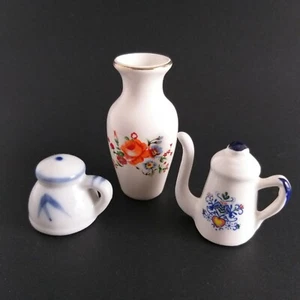Puppenhaus Miniatur Wohndekor Porzellan Set Teekanne Vase Vintage 3-teilig - Bild 1 von 10