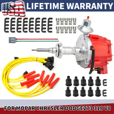 HEI Distributor+Spark Plug Wire&+Free Pigtail Fit Chrysler Dodge273 318 V8 - Image 1 of 4
