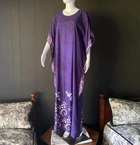 VTG 60'S RARE KAFTAN DRESS by Mixi SINGAPORE HANDPoured Wax BATIK Butterflies OS - Picture 1 of 16