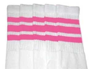 19" MID CALF WHITE Tube Socken with BUBBLEGUM PINK Stripes Style 1 (19-37) - Bild 1 von 1