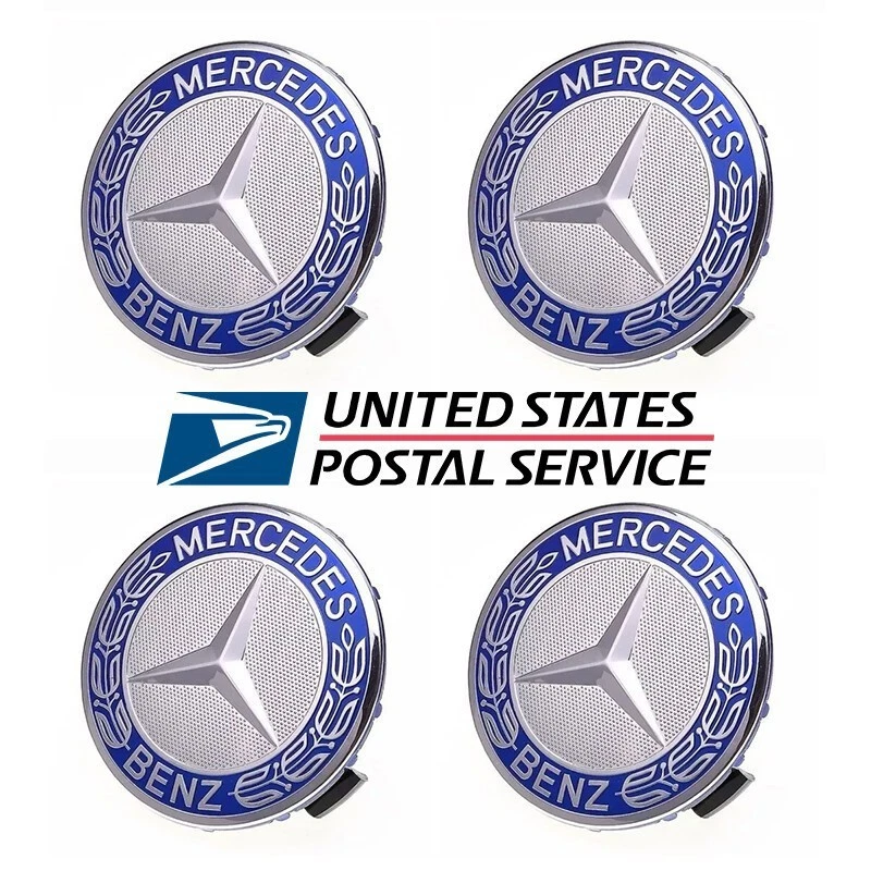 4PCS Mercedes Benz Wheel Center Hub Caps 75mm Dark Blue Logo Badge Emblem NEW Foto 1 de 4
