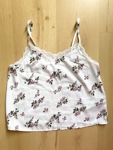 Hollister Lace Trim Floral Blouse Small White/ Purple Summer Holiday - Picture 1 of 7
