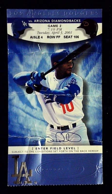 Randy Johnson Win #180 Dodgers Diamondbacks MLB Ticket Stub Nunez Debut 4/3/2001 - Image 1 of 2