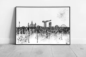 Black & White Painterly Glasgow City in Scotland Wahrzeichen bereit zum Aufhängen Wand - Bild 1 von 10