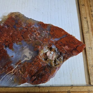 Red Velvet agate slab, Reds with blue agate 7" x 4 1/4" x 1/4"  7.1OZ. - Picture 1 of 16