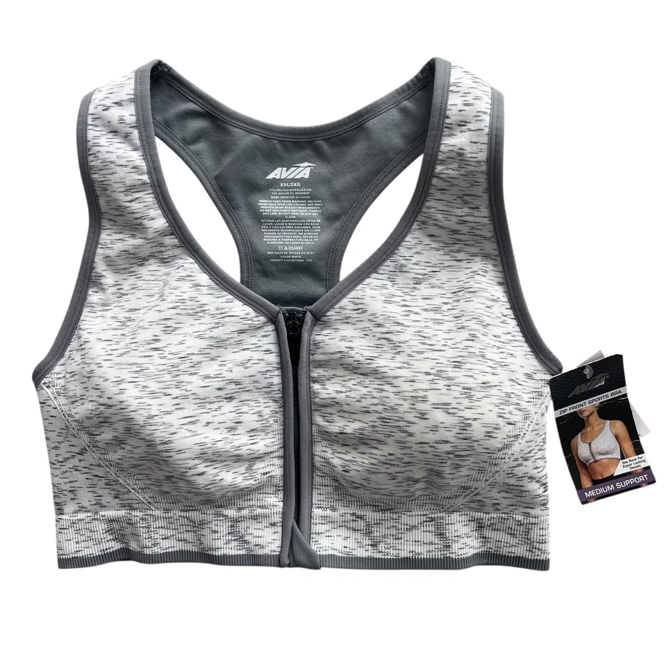 Avia Women's Seamless Zipfront Sports Bra Style AV18191 WHITE SIZE XL -