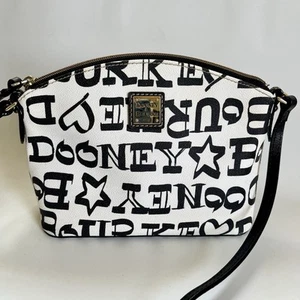 Dooney & Bourke Black White Graffiti Signature Logo Shoulder Crossbody Bag Purse - Picture 1 of 23