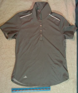 Adidas Women's Golf Polo Shirt Size M Grey Polkadot Collar Button Short Sleeve - Picture 1 of 16
