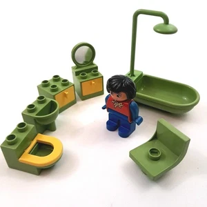 Lego Duplo Set Bagno 2754 Vintage Verde Avocado Bagno Doccia WC Lavabo - Foto 1 di 7
