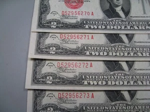 4 billetes de $2 de EE. UU. número de serie consecutivo CU nítido 1928-F de curso legal. Bloque D/A - Imagen 1 de 12