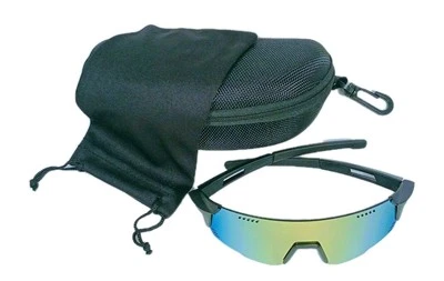 Gafas de sol envolventes protectoras para hombre con marco flexible negro y lentes amarillas estilo Revo  Foto 1 de 2