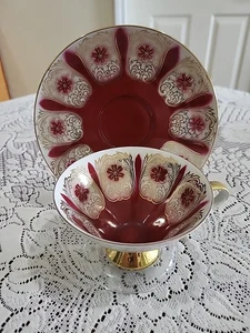 Bavaria Germany tea cup & saucer  Red And Gold art deco  teacup Beautiful! - Picture 1 of 9