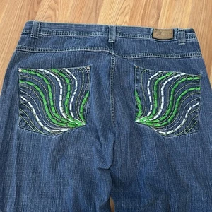 Vintage Skater Wide Leg Risk Blue Jeans 44x32 Dark Wash Green Baggy - Bild 1 von 9