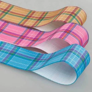 Qualità Scozzese Disegno Nastro Grosgrain 38,25,16mm Rosa Azzurro Giallo 4m - Picture 1 of 4