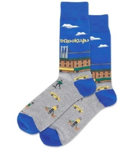 Hot Sox Brooklyn Bridge Dress Crew Socks Blue and Gray - Picture 1 of 1