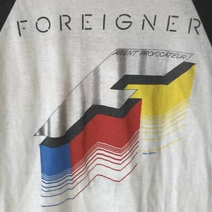 Vintage Foreigner Tour 85 Black White Double Sided 3/4 Sleeve T-Shirt - Picture 1 of 12