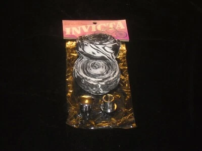 复古风格加厚自行车车把带包裹带插头黑色/白色 全新 — 第 1/2 张图片