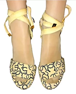 Authentische Chanel 5 Stoff Crazy CC Logo Slide Wrap Up Korkabsatz CC Absatz Sandalen Gr. 41 - Bild 1 von 18