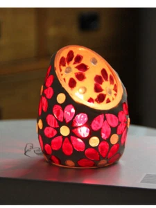 Deko Rot Rosa Blume Glas Windlicht Teelicht Kerzenhalter Tisch Wohndeko - Bild 1 von 2
