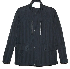 Cole Haan Black Men's Down Coat Zipper Leather Trim Collar Jacket Size M - Picture 1 of 12