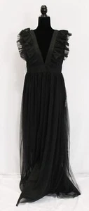 Lulus Women's Simply Delighted Mesh Ruffled Backless Maxi Dress LC7 Black Large - Picture 1 of 4