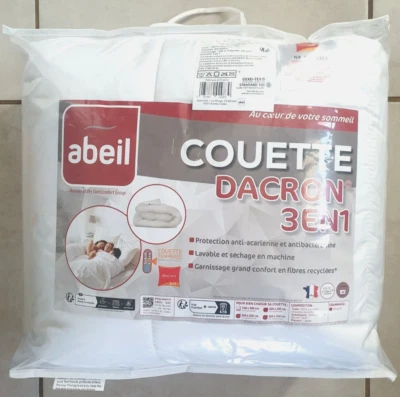 Couette tempérée blanche Dacron 3 en 1 (anti-acarien) neuve 140 x 200 cm Abeil - Photo 1/4